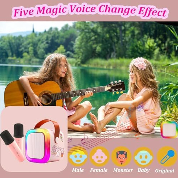 Kbg Mini Karaoke Machine for Kids with 2 Wireless Microphone Portable Bluetooth Speaker 4 5 6 7 8 9 10 12 Years Old Girls Birthday GirlsAdultsParty Home KTVOutdoorTravel