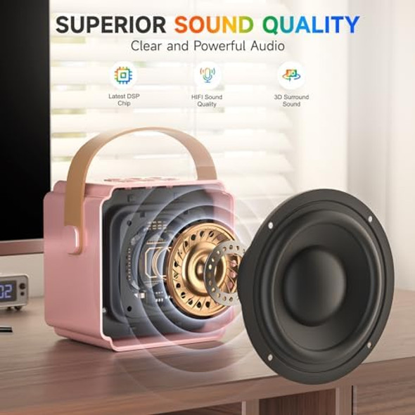 Lotvosa Mini Karaoke Machine for Kids - Portable Bluetooth Speaker with 2 Wireless Microphones - Chritmas Birthday Toys s for Girls 3 4 5 6 7 8 9 10 12+ Year Old