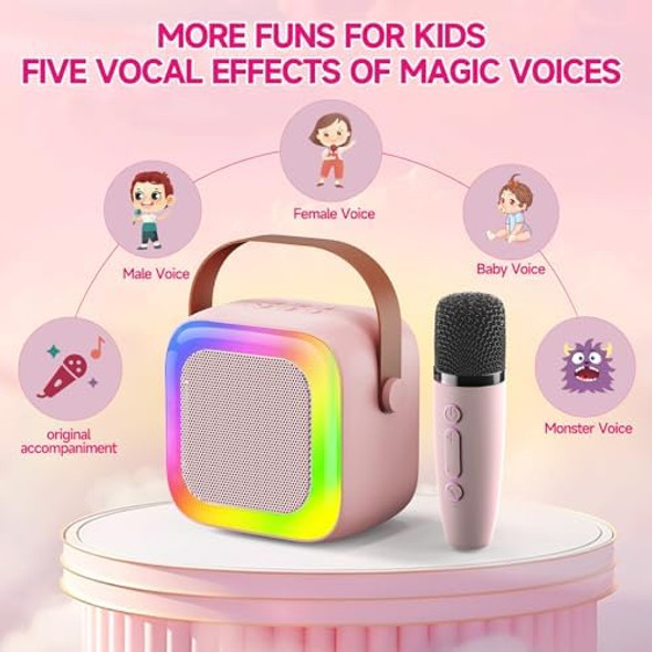Seculead Karaoke Machine Wireless Speaker – mini Karaoke for Kids 3-5 Girls & Boys with Built-in Microphone for Singing Kids Karaoke MachineSmall Microphone & Speaker Ideal (Pink)