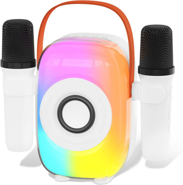 Szjhxin Kids Karaoke Machine Bluetooth Mini Portable Karaoke Machine with 2 Wireless Microphone and Speaker Toys for All Smartphones Birthday Family Home Party (White)