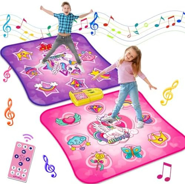 Terramus Dance Mat Toys for 3-12 Year Old Kids Single & Double Player Dance Game Pad with Led Light & Wireless Bluetooth 9 Levels Built-in Music Play Mats Birthday Xmas for Girls Boys Toddlers