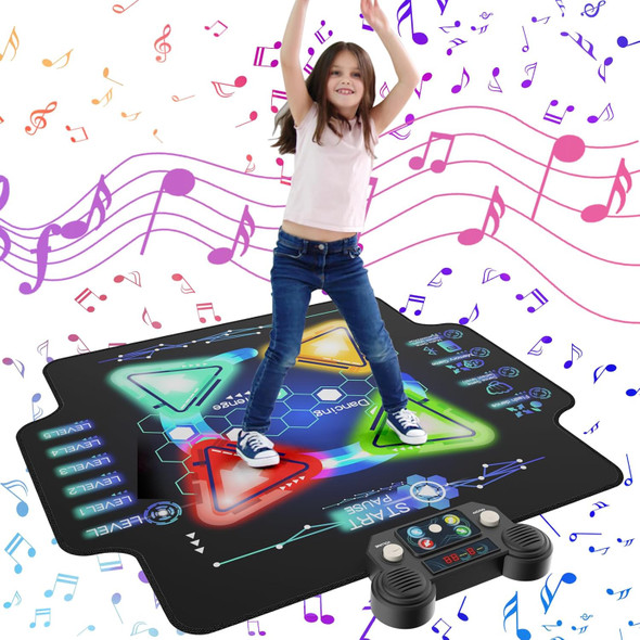 Zefinot Dance Mat for Kids Ages 3-12 Year - Dance Mats with Light Up 4-Buttons & Wireless BluetoothMusic Dance Mat with 4 Game Modes and 5 Levels Dance Game Toy for Kids Girls Boys