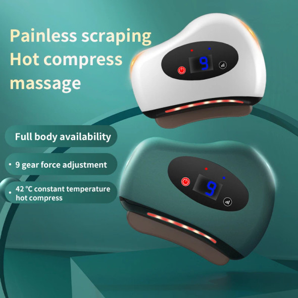 Electric Guasha Massager Hot Compress Eye Massager Stone Heating Vibration Scraping Neck Face Skin Lifting Removal Wrinkle Tool Green-12gear-Normal