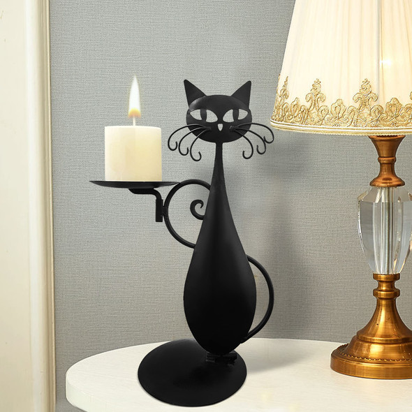 OFILLES Black Cat Candle Holder for Pillar Candles Led Flameless Candles Retro Rustic Farmhouse Home Metal Cat Decor Candlestick for Centerpiece Dining Table Housewarming Gifts
