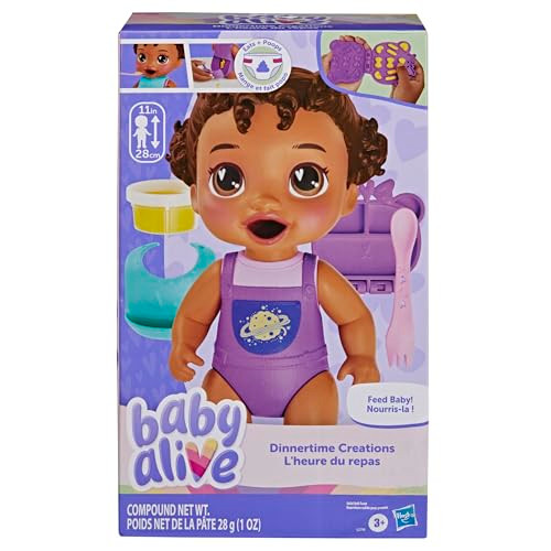 Baby Alive Dinnertime Creations, Black Hair Doll With Play Food Accessories, 11 Inches, Toys For 3+ Year Old Girls And Boys