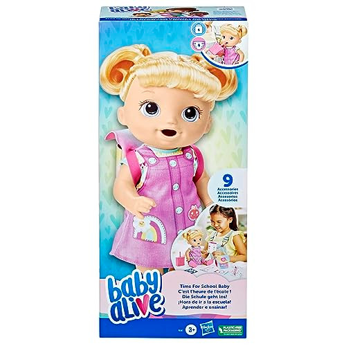 Baby Alive Time For School Baby Doll Set, 12 Inch, Back To School Toys For Girls & Boys, Blonde Hair, Preschool s For Kids, Ages 3+ ( Exclusive)