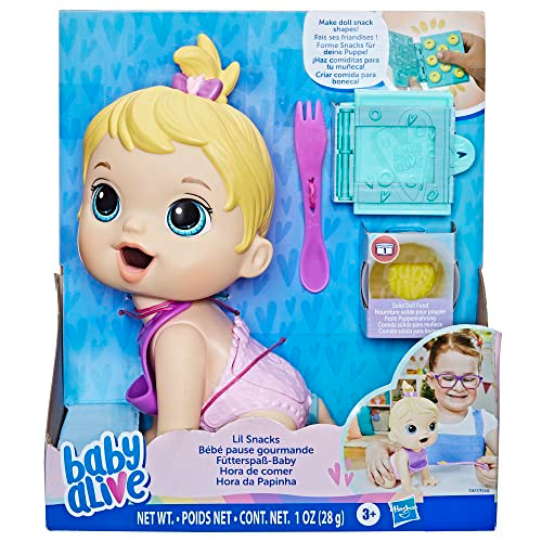 Baby Alive Lil Snacks Doll, Eats And Poops, Snack-Themed 8-Inch Baby Doll, Snack Box Mold, Toy For Kids Ages 3 And Up, Blonde Hair