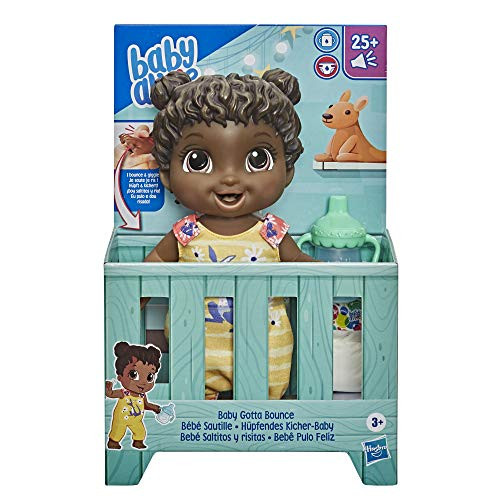 Baby Alive Baby Gotta Bounce Doll, Kangaroo Outfit, Bounces With 25+ Sfx And Giggles, Drinks And Wets, Black Hair Toy For Kids Ages 3 And Up