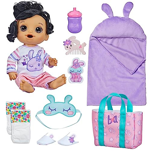 Baby Alive Bunny Sleepover Baby Doll, Bedtime-Themed 12-Inch Dolls, Sleeping Bag & Bunny-Themed Doll Accessories, Toys For 3 Year Old Girls And Boys And Up, Brown Hair ( Exclusive)