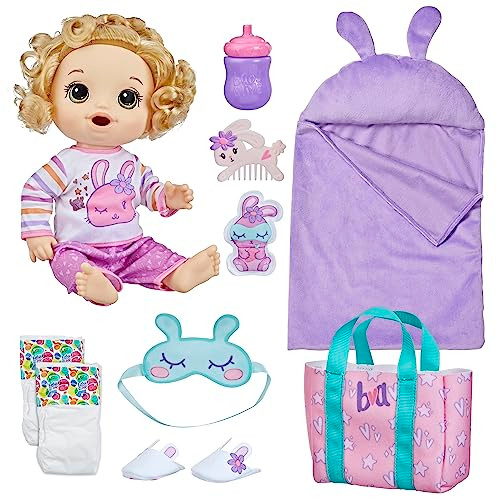 Baby Alive Bunny Sleepover Baby Doll, Bedtime-Themed 12-Inch Dolls, Sleeping Bag & Bunny-Themed Doll Accessories, Toys For 3 Year Old Girls And Boys And Up, Blonde Hair ( Exclusive)
