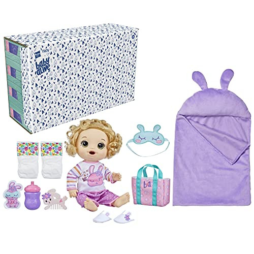 Baby Alive Bunny Sleepover Baby Doll, Bedtime-Themed 12-Inch Dolls, Sleeping Bag & Bunny-Themed Doll Accessories, Toys For 3 Year Old Girls And Boys And Up, Blonde Hair ( Exclusive)