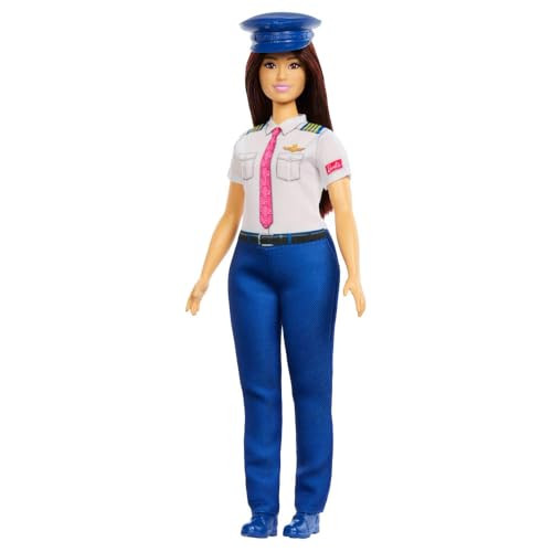 Barbie Careers Pilot Fashion Doll Wearing Removable Look With Flight Uniform & Shoes, Plus Hat Accessory