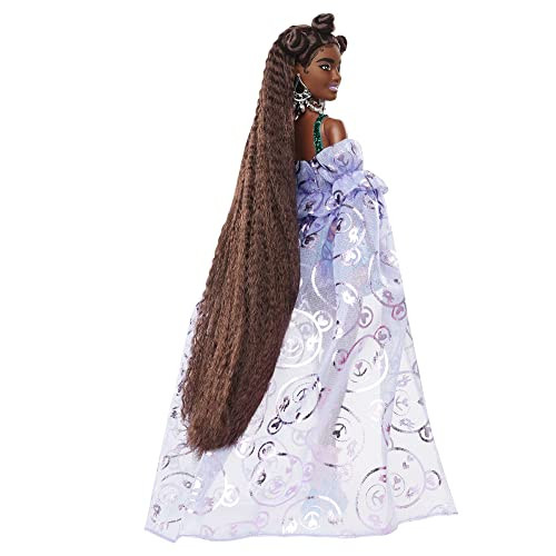 Barbie Extra Fancy Fashion Doll & Accessories Dressed In A Teddy-Print Gown With Sheer Train, Plus Teddy Bear Pet