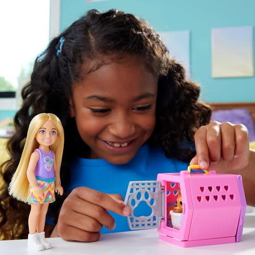 Barbie Chelsea Puppy Carrier Playset, Blonde Small Doll And Accessories, Dog Carrier With Puppy Themed Play Pieces