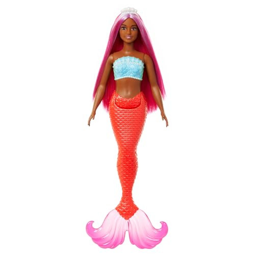 Barbie Mermaid Doll With Magenta Fantasy Hair & Headband Accessory, Curvy Body Type With Shell-Inspired Bodice & Tropical Red Tail
