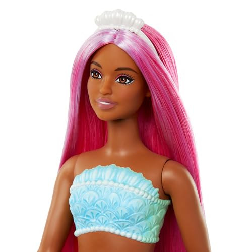 Barbie Mermaid Doll With Magenta Fantasy Hair & Headband Accessory, Curvy Body Type With Shell-Inspired Bodice & Tropical Red Tail