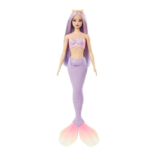 Barbie Mermaid Doll With Pink & Lilac Fantasy Hair & Headband Accessory, Toy With Shell-Inspired Bodice & Lavender Tail