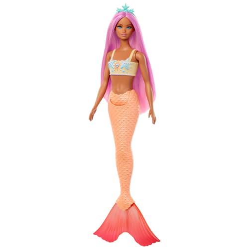 Barbie Mermaid Doll With Pink Fantasy Hair & Headband Accessory, Toy With Starfish-Inspired Bodice & Soft Orange Tail