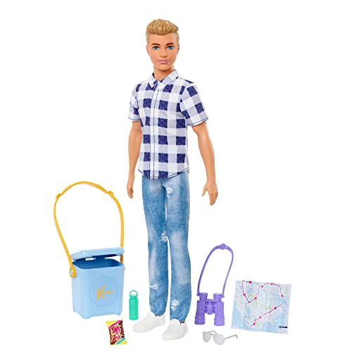 Barbie It Takes Two Camping Set With Blonde Ken Doll In Plaid Shirt & Accessories Including Cooler, Map & More