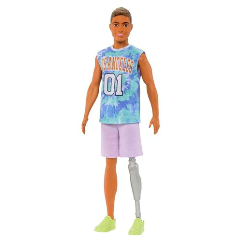 Barbie Fashionistas Ken Fashion Doll #212 With Prosthetic Leg Wearing Removable Los Angeles Jersey, Purple Shorts & Sneakers
