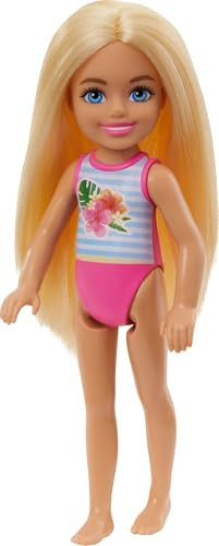 Barbie Chelsea Small Doll Featuring Swimsuit With Stripes & Floral Print, Blonde Hair & Blue Eyes