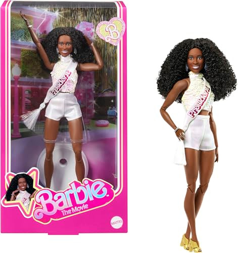 Barbie The Movie President Collectible Doll, Issa Rae As President Wearing Shimmery White Blouse & Short Set, With Dark Curly Hair & President Sash