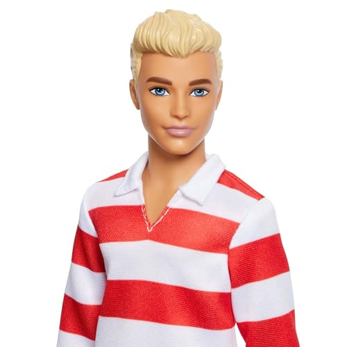Barbie Fashionistas Ken Doll #241 With Blonde Hair Wearing Red And White Striped Polo Shirt With Pink Shorts, White Crew Socks And Sneakers
