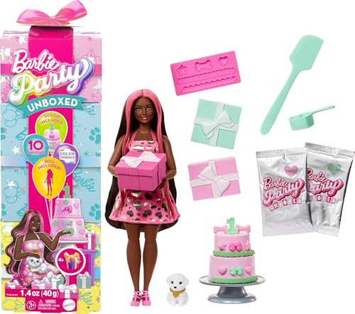 Barbie Party Unboxed Doll & Accessories, Pet Birthday Series Shimmerinãƒæ’Ã‚¢Ãƒ¢Ã¢‚¬Å¡Ã‚¬Ãƒ¢Ã¢‚¬Å¾Ã‚¢ Hearts Set With 10 Surprises Including Color Change & Cake-Decorating Activity
