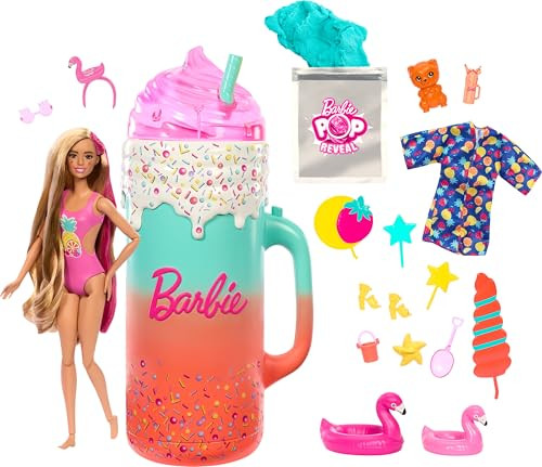 Barbie Pop Reveal Doll & Accessories, Rise & Surprise Fruit Series  Set With Scented Doll & Squishy Pet, Color Change, Moldable Sand & More, 15+ Surprises