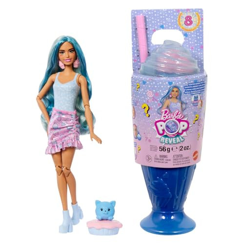 Barbie Pop Reveal Series Fashion Doll & Accessories Set, Treat Series, Cool Cake Theme With Pet, 8 Surprises Include Color Change