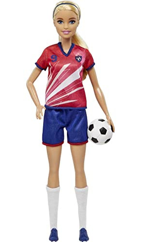 Barbie Careers Fashion Doll & Accessory, Soccer Player With Brunette Ponytail, #16 Uniform, Tall Socks, Cleats & Ball