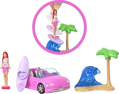 Barbie Mini Barbieland 4-Pack Doll & Toy Vehicle Set With 4 1 1/2-Inch Dolls & 4 Iconic Toy Vehicles With Color-Change Surprise