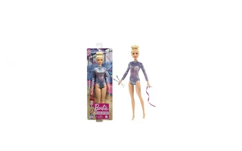 Barbie Rhythmic Gymnast Blonde Doll (12-In/30.40-Cm) With Colorful Metallic Leotard, 2 Clubs & Ribbon Accessory, Great  For Ages 3 Years Old & Up