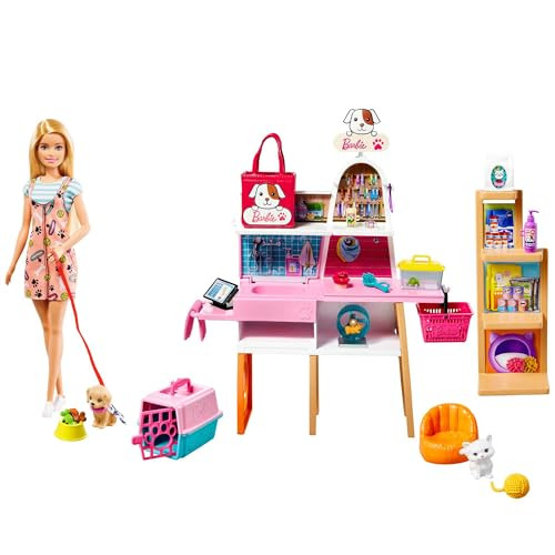 Barbie Doll (11.5-In Blonde) And Pet Boutique Playset With 4 Pets, Color-Change Grooming Feature And Accessories, Great  For 3 To 7 Year Olds