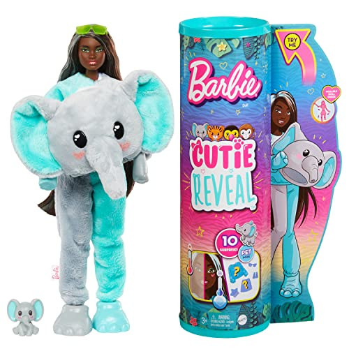 Barbie Cutie Reveal Fashion Doll, Jungle Series Monkey Plush Costume, 10 Surprises Including Mini Pet & Color Change