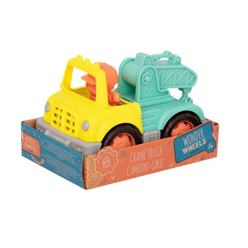 Battat Wonder Wheels By Battat Crane Truck Toy - Truck Toy Removable Figure - Mini Truck With Moving Crane Arm And Hook - Classic Toy For Toddlers - Toy From 1 Year - Crane