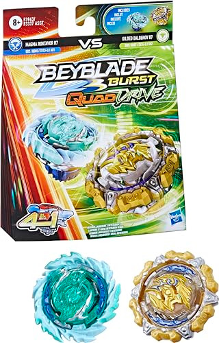 Beyblade Hasbro Burst Quaddrive Magma Roktavor R7 And Gilded Balderov B7 Spinning Top Dual Pack - 2 Battling Game Top Toy For Kids Ages 8 And Up