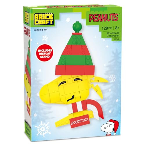Brickcraft Peanuts Woodstock Christmas Building Kit 129 Pieces Snoopy  Diy Holiday Dãƒæ’Ã†™ÃƒŠã‚©Cor With Display Stand  Festive Winter Decoration For Mantels & Trees Snoopy  For Kids & Adults Ages 8+