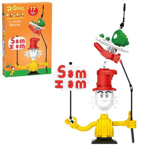 Brickcraft Officially Licensed Dr. Seuss Sam I Am Green Eggs And Ham Building Set With Sign, 637 Pieces, Multicolor Brick Toy For Kids And Adults, Holiday Xmas, Collectible Decor