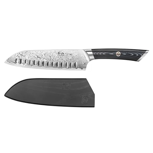 Cangshan Kuro Series 7-Inch Santoku Knife With Sheath, High Carbon X-7 Damascus Steel, 504265