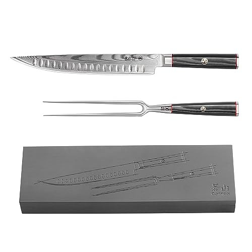Cangshan Yari Series 2-Piece Carving Set With Ash Wood Box, X-7 Damascus Steel, 501332