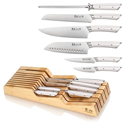 Cangshan Helena Series German Steel Forged 7-Piece In-Drawer Knife Set (White)