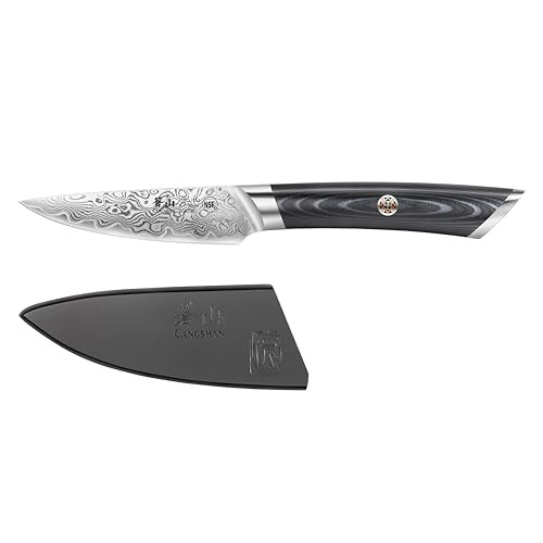 Cangshan Kuro Series 3.5-Inch Paring Knife With Sheath, High Carbon X-7 Damascus Steel, 504296