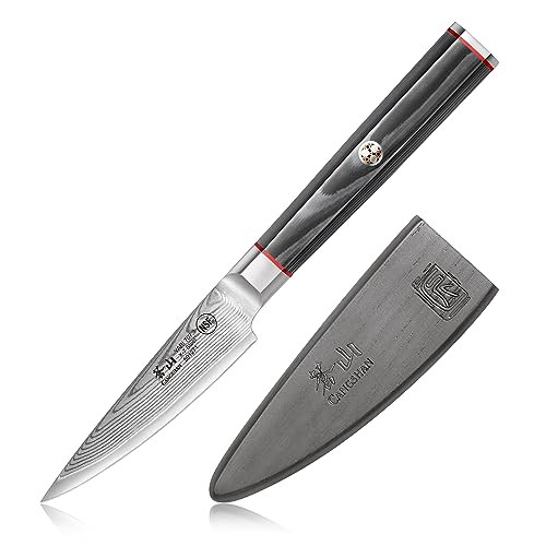 Cangshan Yari Series 3.5-Inch Paring Knife With Sheath, X-7 Damascus Steel, 501271