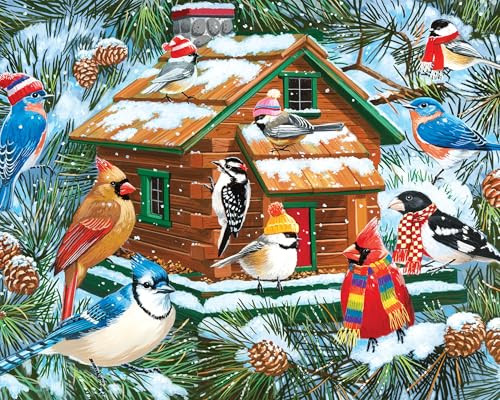 Ceaco - Toasty Birds - 1000 Piece Christmas Puzzle - Z2Hold Larger Shapes - Great For Adults, Seniors, Family, Kids, Holiday Artwork - Hours Of Festive Winter Fun
