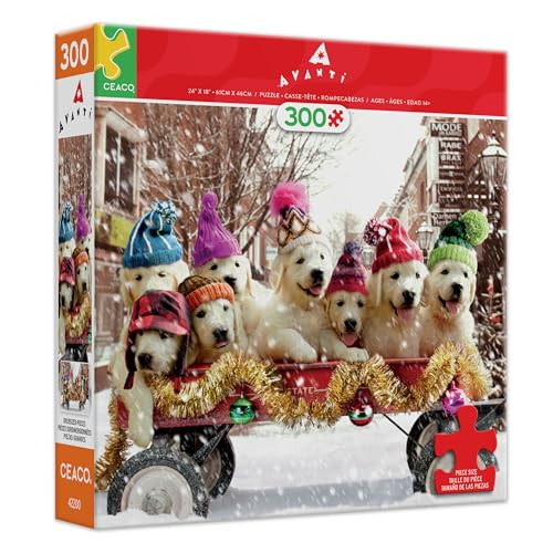 Ceaco - Avanti - Puppies In A Wagon - 300 Piece Puzzle For Adults - Challenging And Perfect For Game Nights - Finished Puzzle Size 21.25 X 15