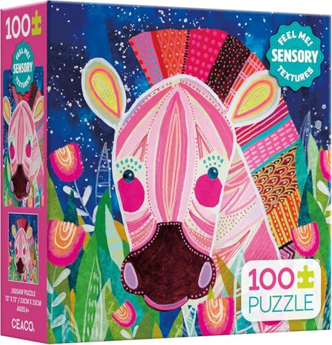 Ceaco - Sensory Textures - Colorful Zebra - 100 Piece Jigsaw Puzzle