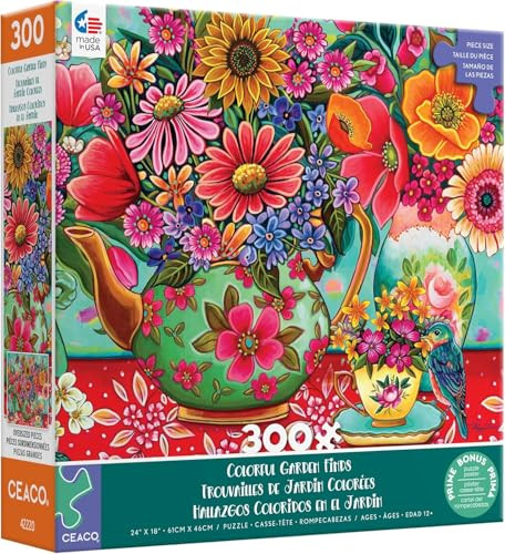Ceaco - Peggy Davis - Colorful Garden Finds - 300 Oversized Piece Jigsaw Puzzle