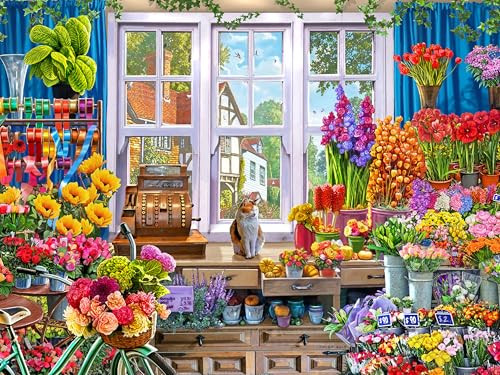Ceaco - Large Piece Jigsaw Puzzle - Steve Crisp - Flower Shoppe - Relaxing And Fun Activity For Adults