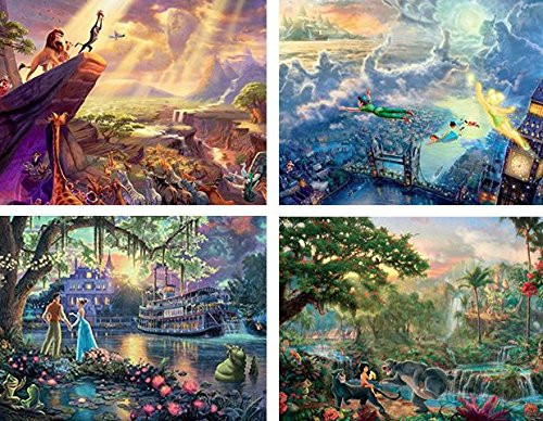 Ceaco - 4 In 1 Multipack - Thomas Kinkade - Disney Dreams Collection - Lion King, Peter Pan, Princess & The Frog, & Jungle Book - (4) 500 Piece Jigsaw Puzzles